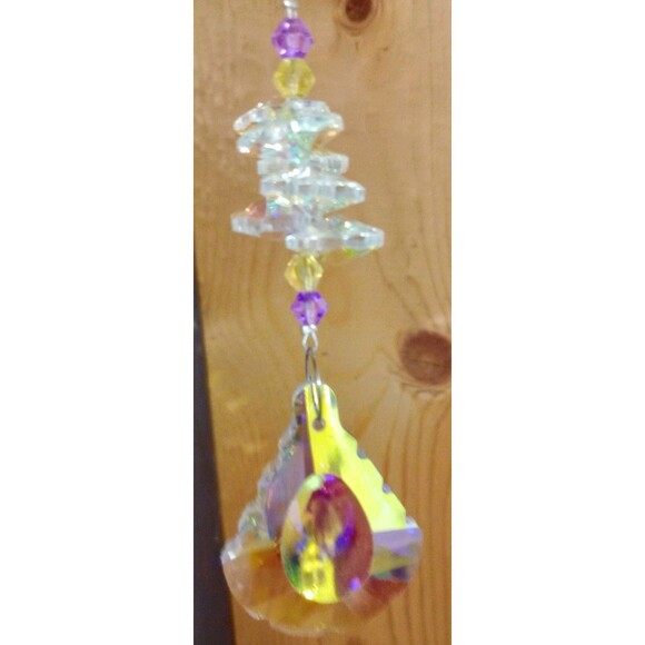 Silver Tree Of Life Iridescent Crystal Prism Sun Catcher Window Hanging 17" - Picture 4 of 4